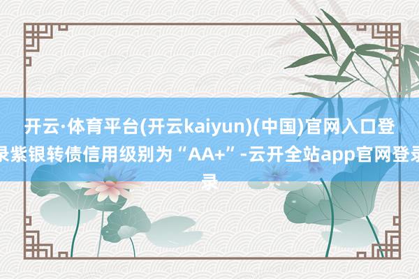 开云·体育平台(开云kaiyun)(中国)官网入口登录紫银转债信用级别为“AA+”-云开全站app官网登录